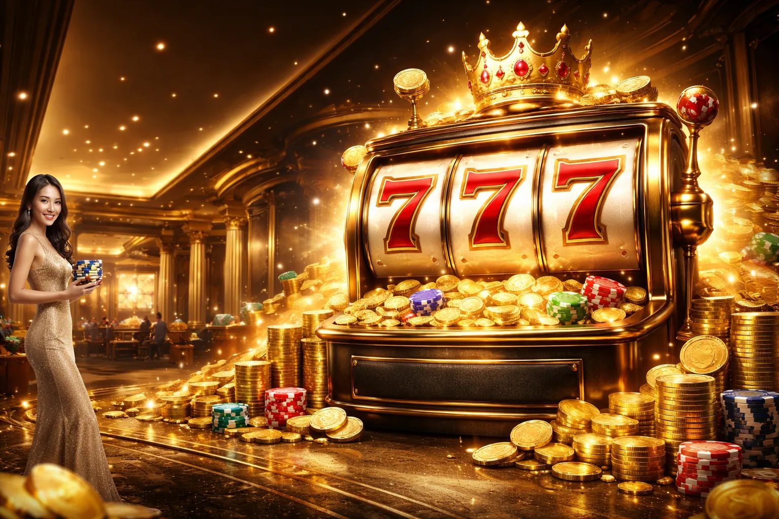 Hình ảnh chính trò chơi slot BI88, với biểu tượng jackpot và giao diện ứng dụng di động